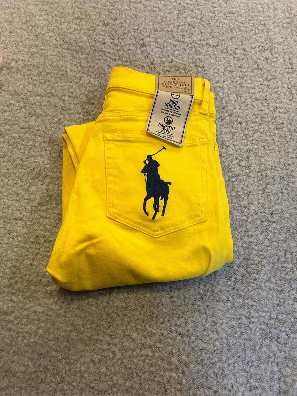 Women's size 27 NWT Polo by Ralph Lauren Slim Jeans in Yellow with Navy Pony